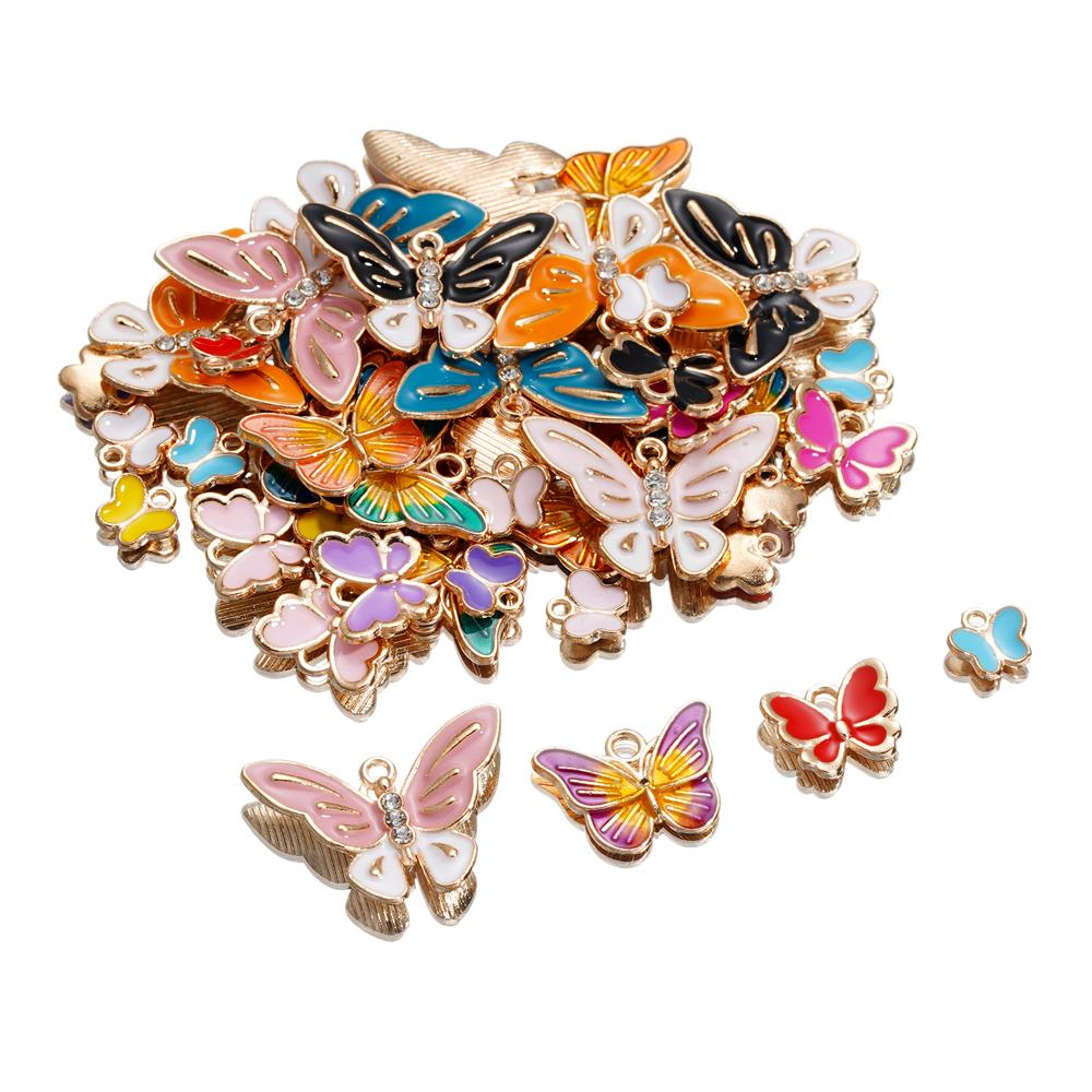 4Pcs/Lot 4 Styles Alloy Metal Drop Oil Butterfly Charms Animal Pendant For DIY Bracelet Necklace Jewelry Making Accessories