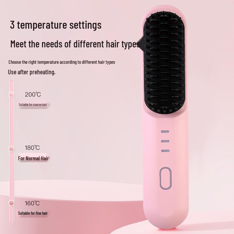 USB Rechargeable Wireless Straightening Brush with Negative Ions - No Damage, Wet/Dry Use, Portable Curling Iron