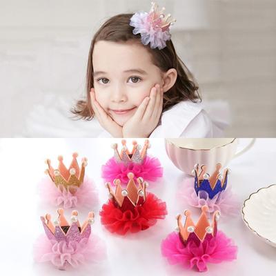 Bebeluşă Fetiţă Coroană din plasă Dantela Perla Ac de păr Prinţesă Dulci Dulce Agrafe de păr strălucitoare Coroană colorată Accesorii pentru copii