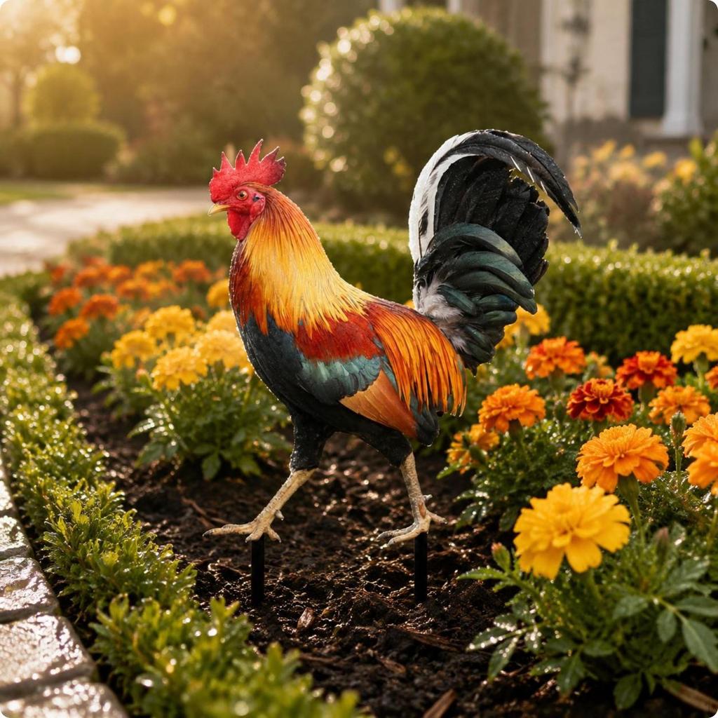 Outdoor Garden Metal Decoration Ornamental Hen Stake Iron Art for Patio Pathway