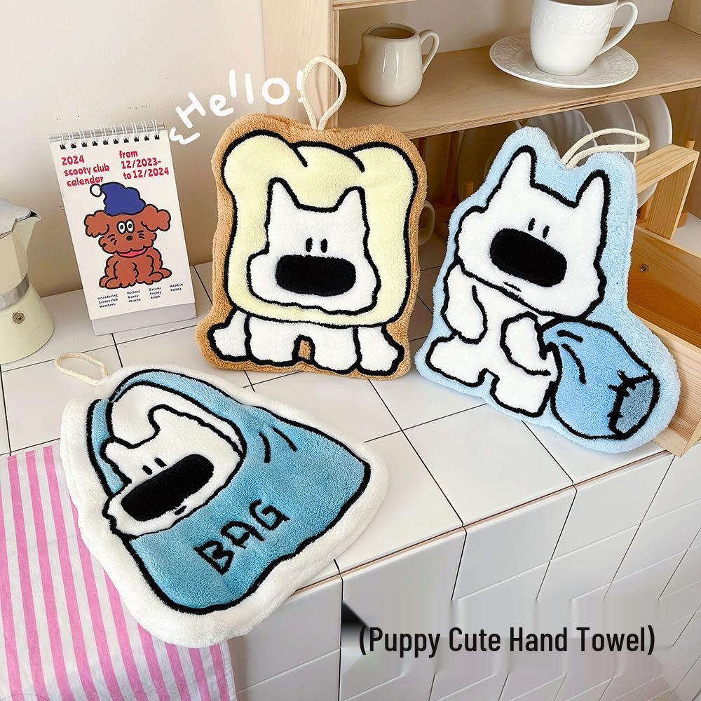 Hanging Coral Fleece Dog Hand Towel for Kitchen & Bathroom