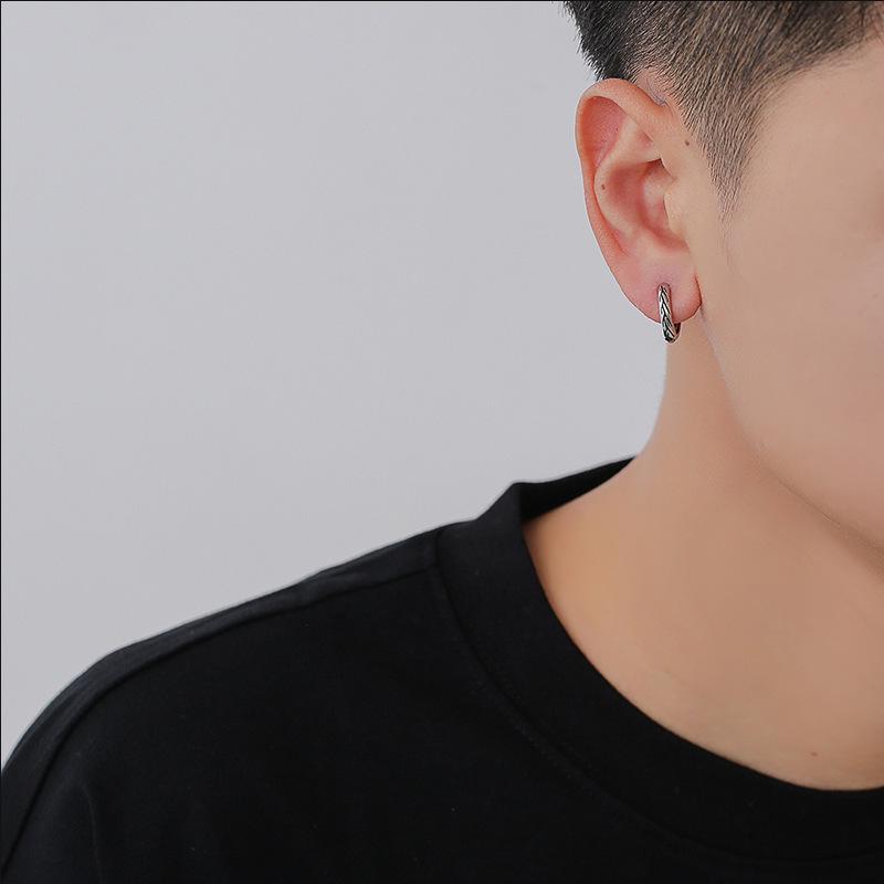 Korean Retro Striped Silver Needle Stud Earrings for Men - Trendy and Niche Style