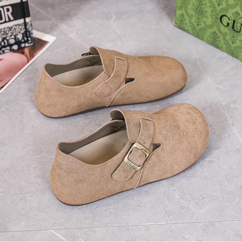 Flat Shoes 2025 Single Shoe Spring New Item Lazy Half Slippers Suede Frosted Shoes for Women