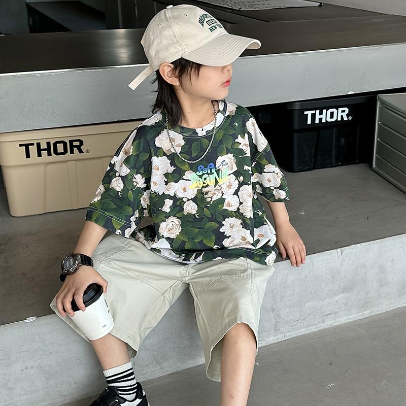 Boys' Short Sleeved T-shirt for Summer 2026, New Big Children's Summer Outfit, Pure Cotton Half Sleeved Top, Boys' Summer T-shirt