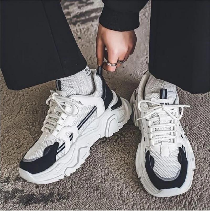 New Summer Men's Breathable Mesh Sports Shoes. Trendy Height-enhancing Casual Dad Shoes for All Occasions