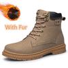 Outdoor Men Boots Handmade Winter Plush Snow Shoes Suede Genuine Leather Ankle Motorcycle Boots Upscale Military Men Shoes