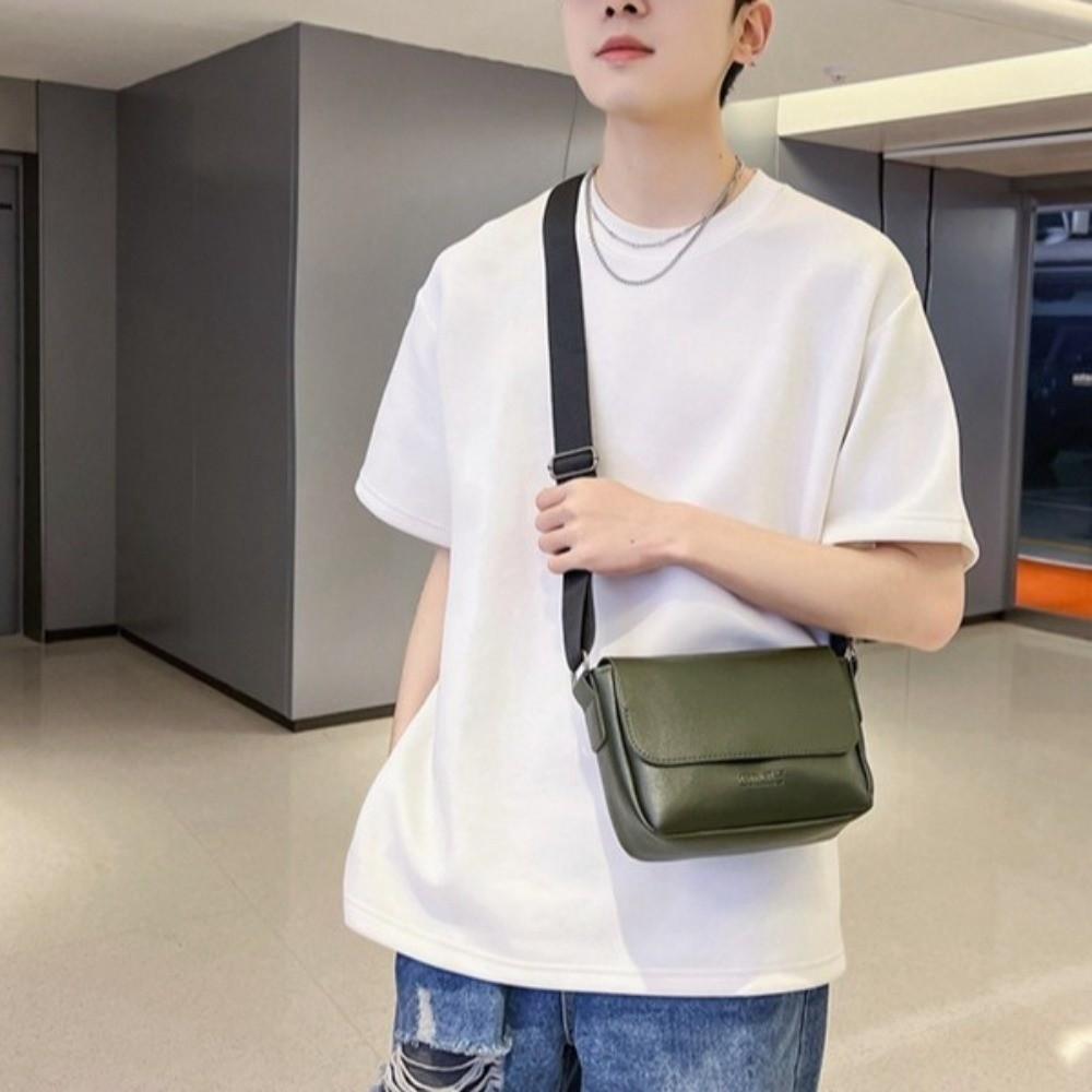 Square Men's Messenger Bag Solid Color Crossbody Bag Fashion PU Leather Shoulder Bag  Hiking