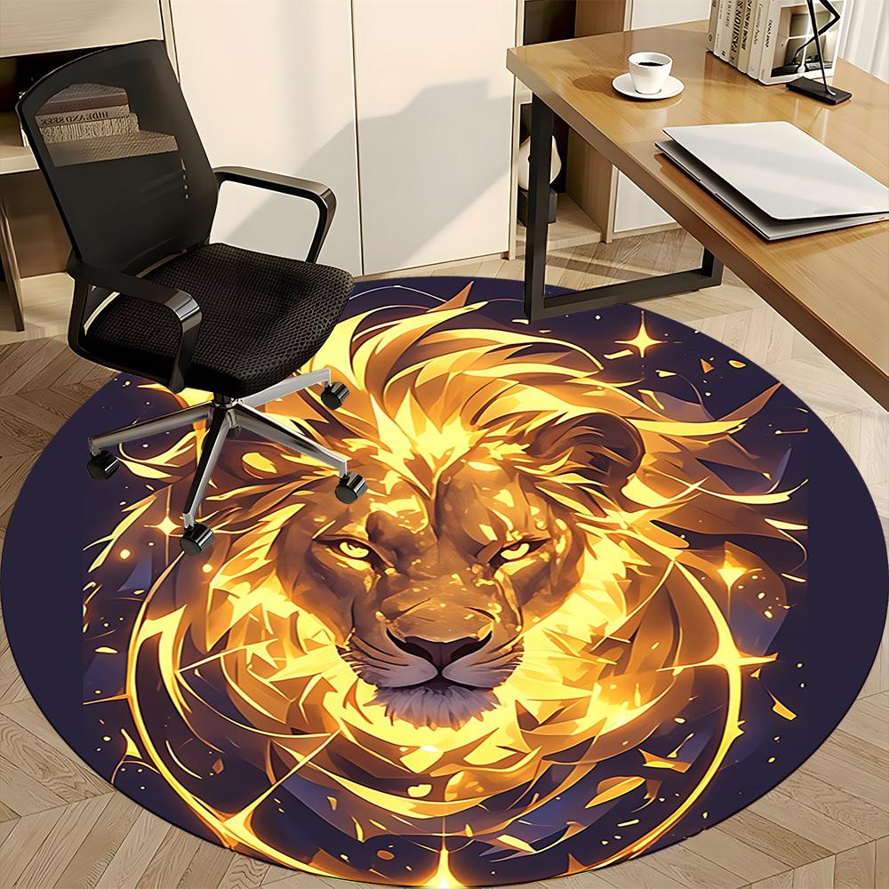 1pc Lion Flame Office Round Area Rug, Under Office Chairs Bedroom Living Room Home Decor, Room Deco
