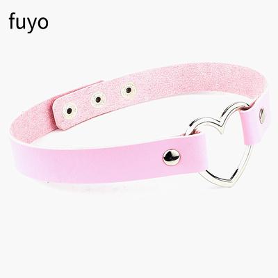 Punk Metal Tassel Pendant Pink PU Leather Choker Collar Sexy Spiked Neck Strap Clavicle Men Necklaces for Women Gothic Jewelry