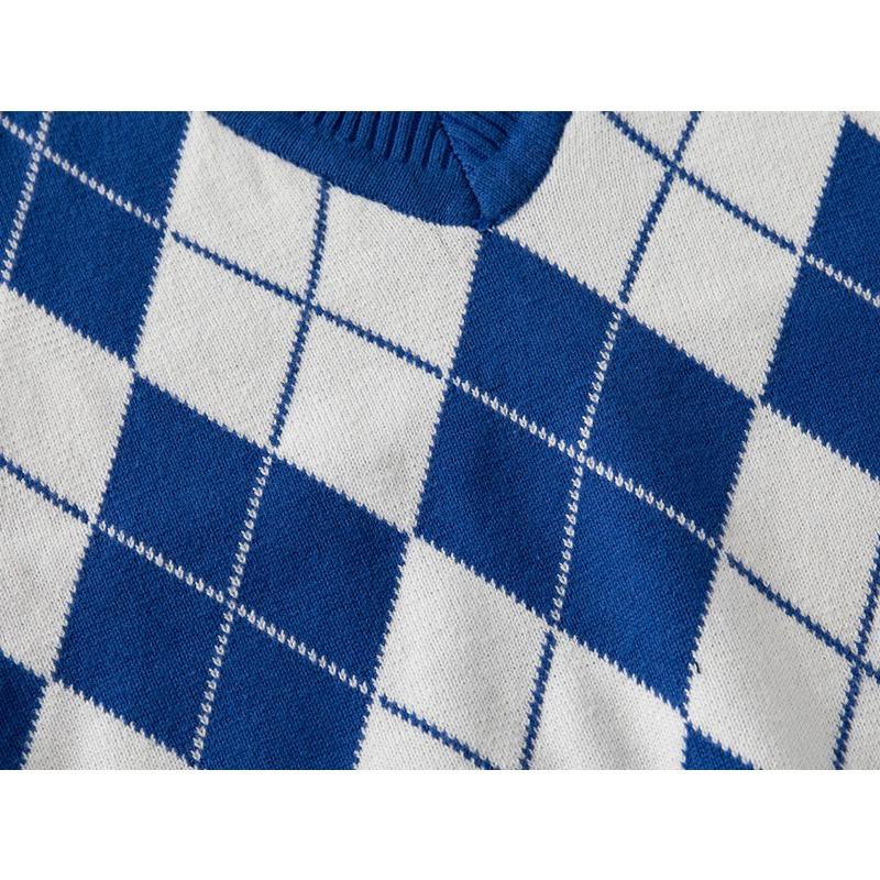 Boy S V Neck Plaid Knit Vest Kids Korean Style Sweater