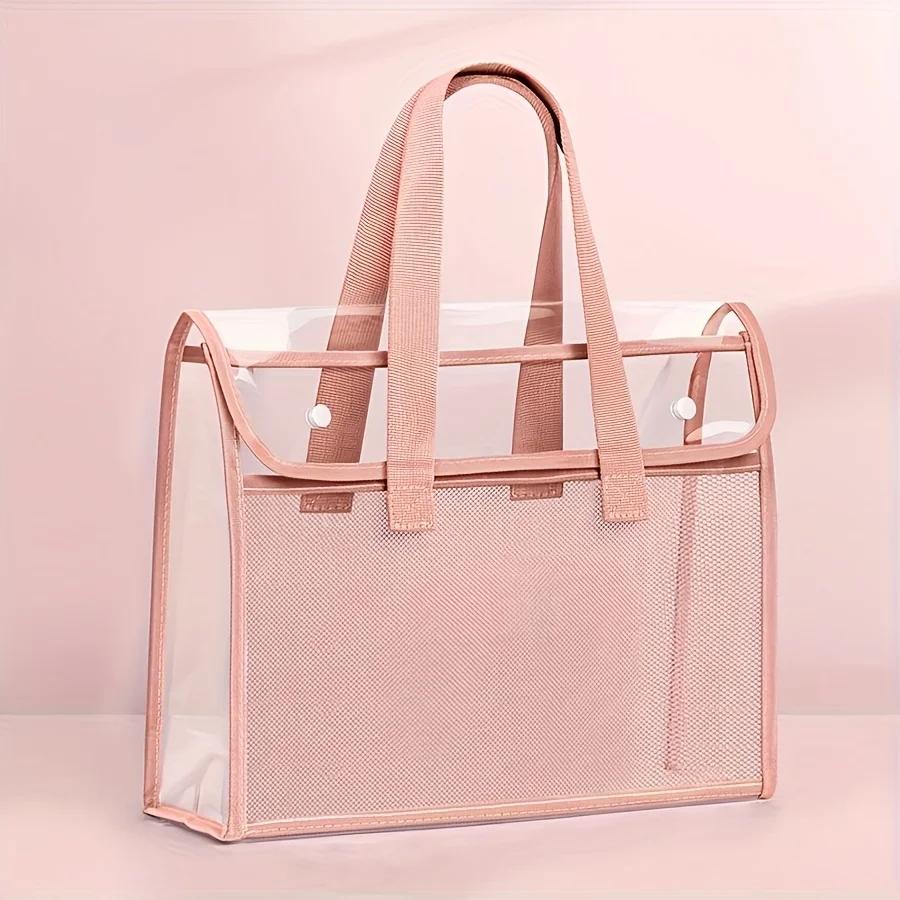 Large Capacity Portable Transparent Handheld Folder Expandable File Storage Bag PVC Self-adhesive File Bag Document Organizer