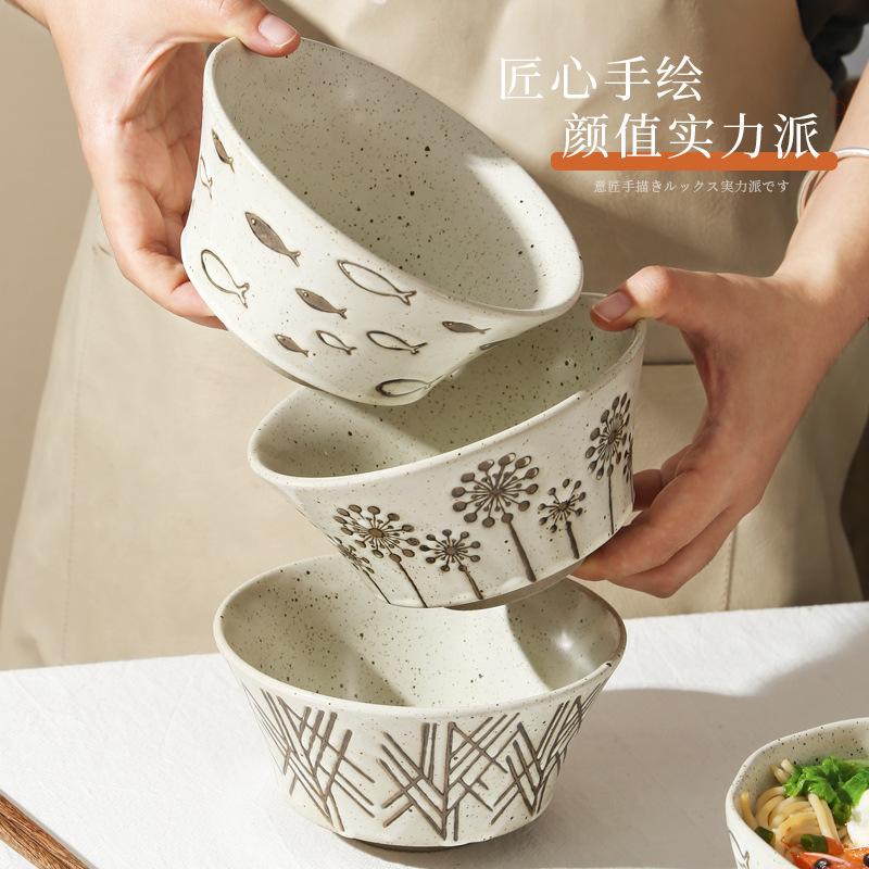 Japonská rýžová miska domácí keramická polévková miska vysoká tvář velká kapacita rýžová miska nudlová miska jednotlivá malá miska nádobí