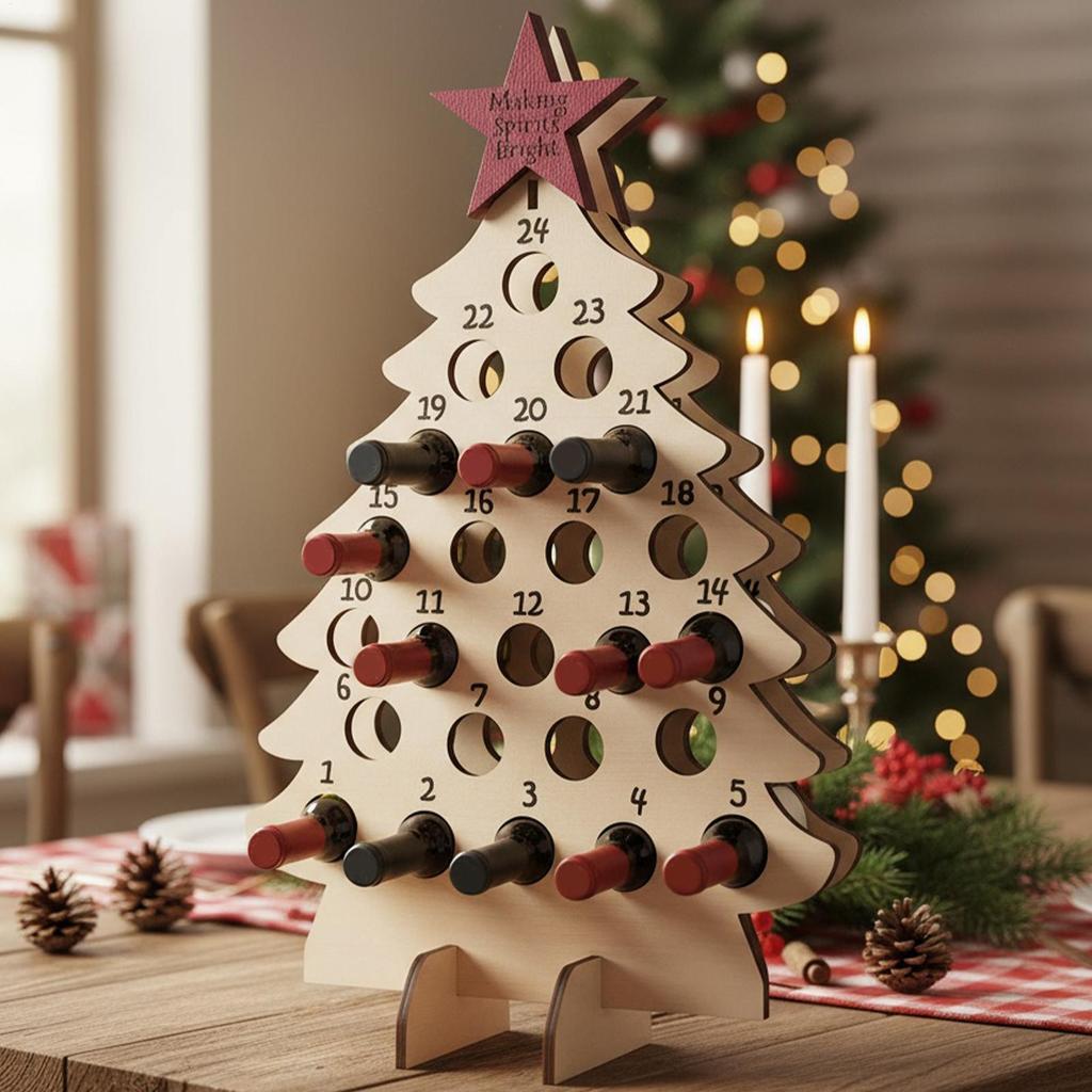 Wine Rack Christmas Tree-Shaped Calendar Countdown Wine Bottle Rack for Holiday Seasonal Halloween Thanksgiving Easter Kids