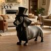 Calm Home Accent Piece 3D Printed Dachshund Statue with Top Hat, Vintage Gentleman Dog Space-saving Ornament Figurine, Cute Desk Decor for Office,