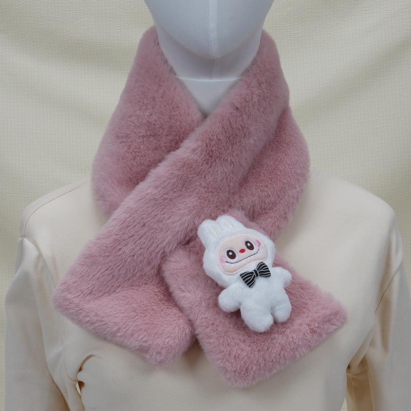 2025 Autumn/Winter Cute Cartoon Plush Scarf: Faux Rabbit Neck Warmer for Girls