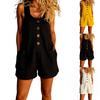 Linen Rompers For Women 2026 Summer Loose  Sleeveless Overalls Shorts Jumpsuit With Pockets
