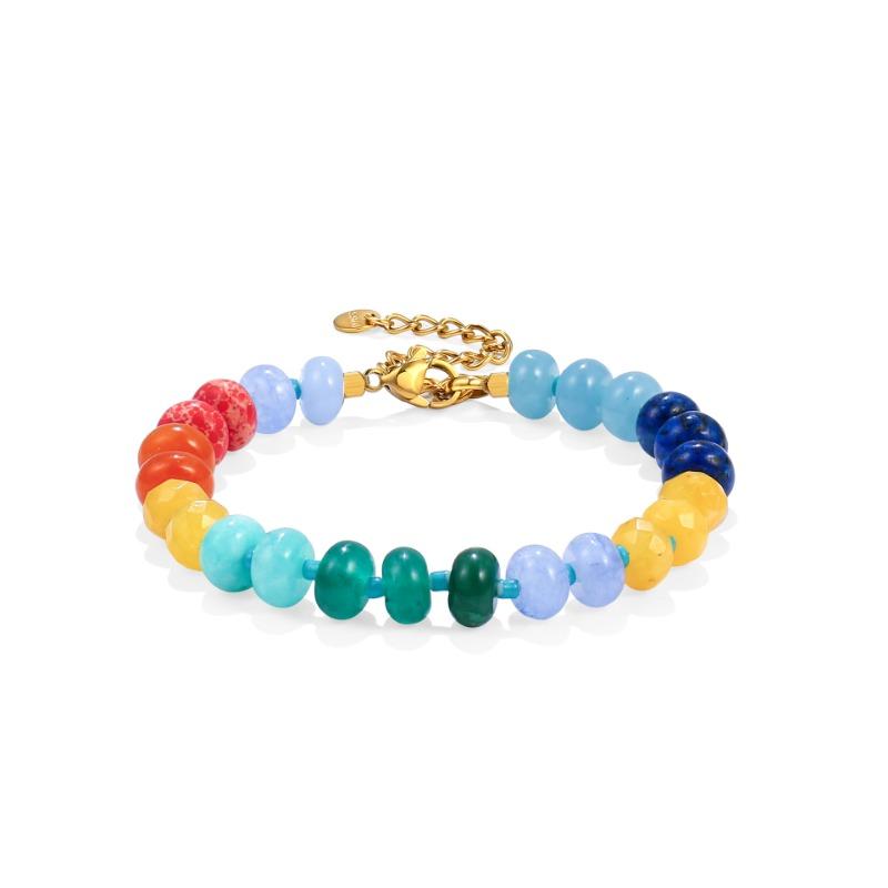 Women Colorful Natural Stone Beaded Bracelet Dopamine Summer Versatile Hand Jewelry