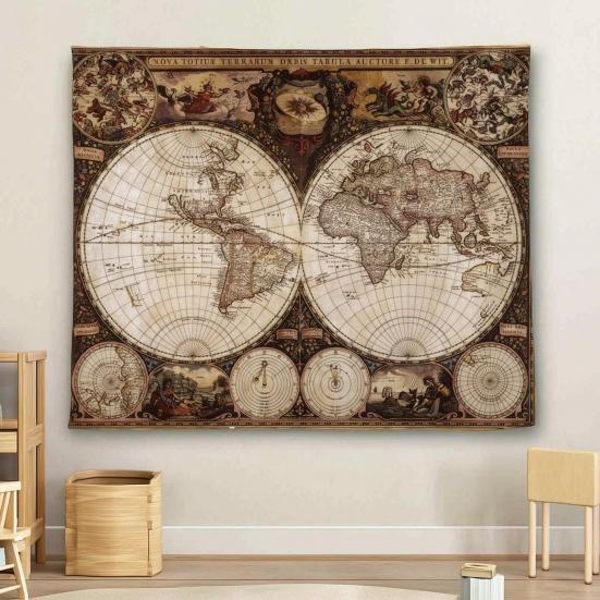 Tapeçaria de Parede Mundial, Pôster de Tecido da Terra para Sala de Estar, Arte de Parede Boho para Quarto, Capa de Fundo Vintage para Dormitório