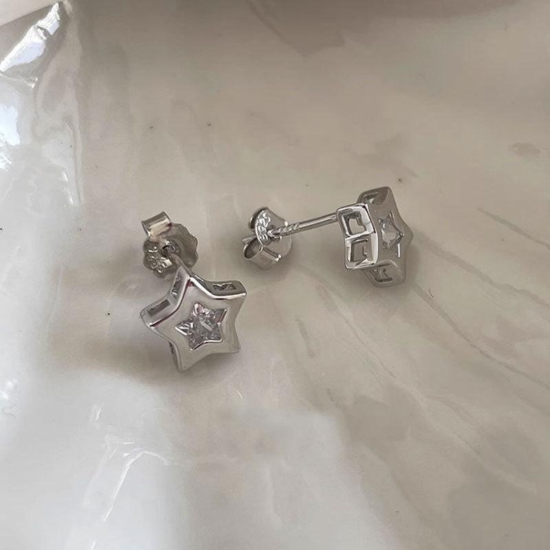 Star Earrings, Flash Drill Five-pointed Star Earrings, Cold and Small Earrings, Cute and Sweet