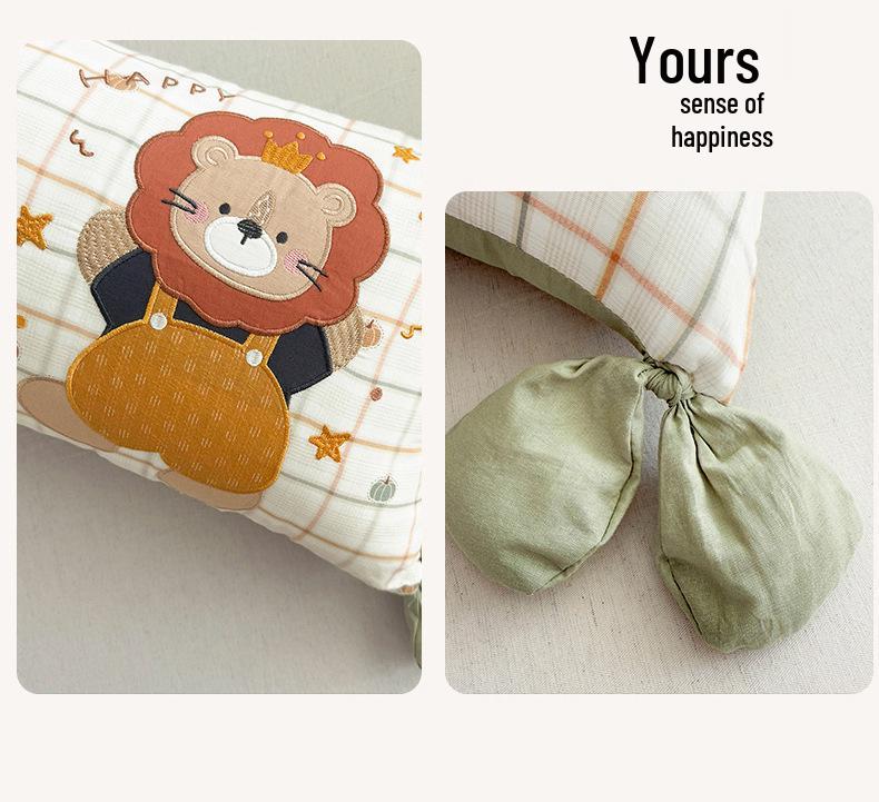 Children's Washable All-Cotton Double-Layer Gauze Long Throw Pillow with Appliqué