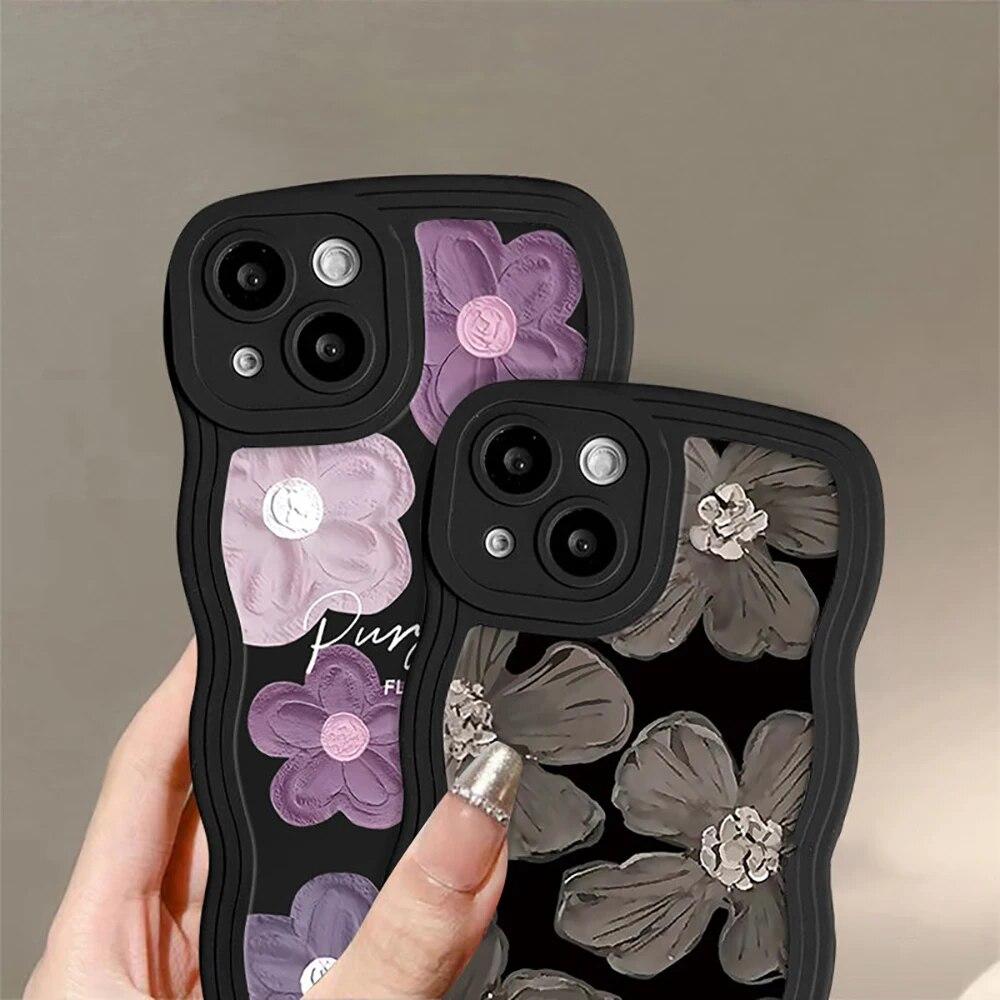 Oil Painting Flower Phone Case For iPhone 14 Pro Case iPhone 11 13 12 Pro Max 7 8 6 15 Plus XR XS SE 2020 Shockproof Wave Cover
