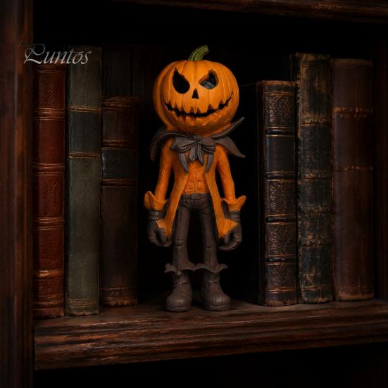 Dark Retro Style Gift Set Halloween Pumpkin Man Figurine, Resin Figure, Classic Ghost Atmosphere Room Decor Face Desktop Ornament for Home Tabletop