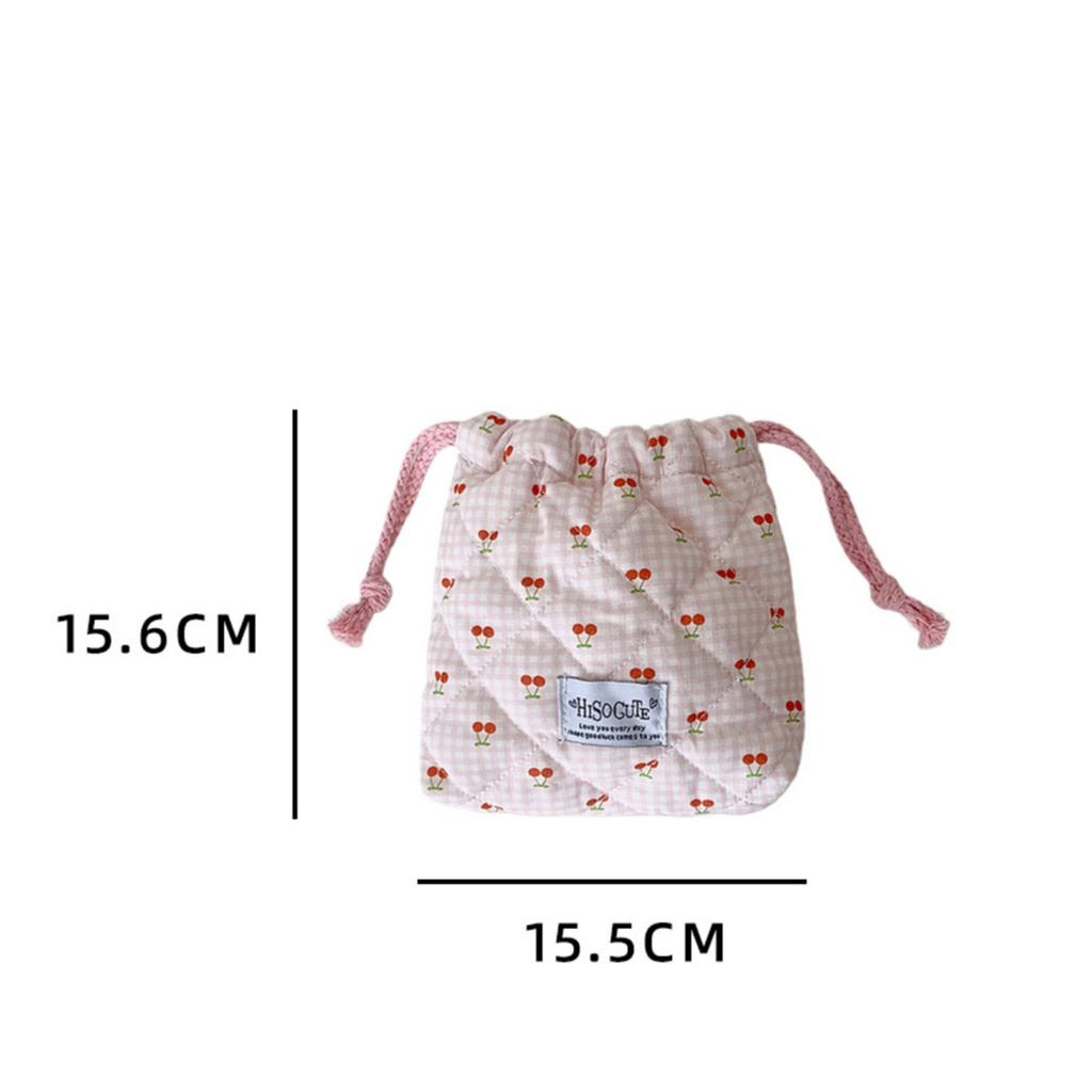 Hochwertig aussehend Mini Kirsch karierte Kordelzug Kosmetiktasche, Baumwoll gesteppte Kordelzug Geschenktasche für Damen und Mädchen