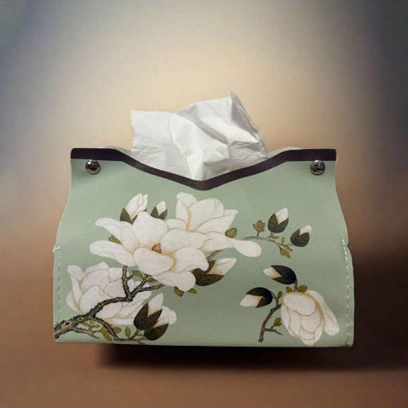 PU leather tissue box cover, modern floral print tissue bag, perfect for bathroom, office, car, outdoor tent, dining table