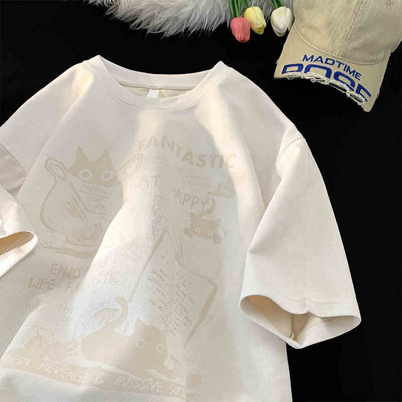 Suede Short Sleeve T T-shirt Men Fashion Brands Summer Loose Half Sleeve Fashion Ins Simple Printed Top