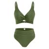 Women’s High Waist Bikini Set with Front V Neck Top and Ruched Bottoms Two Piece Swimsuit for Beach Pool Swimwear