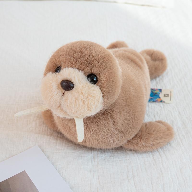 Bruine Walrus Pluizig Poppetje Knuffelspeeltje Zee Dieren Zachte Metgezel Knuffel Rugsteun Metgezel Cadeau 25cm beige