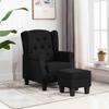 Armchair with Footstool Black Fabric