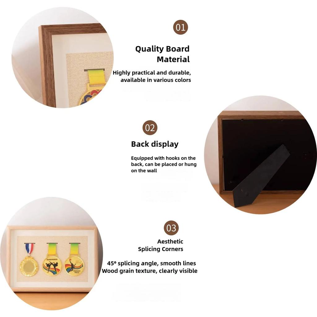 Wooden Honor Medal Display Photo Frame Medal Dust-Proof Display Case for Sports Military Medal Display Picture Frame