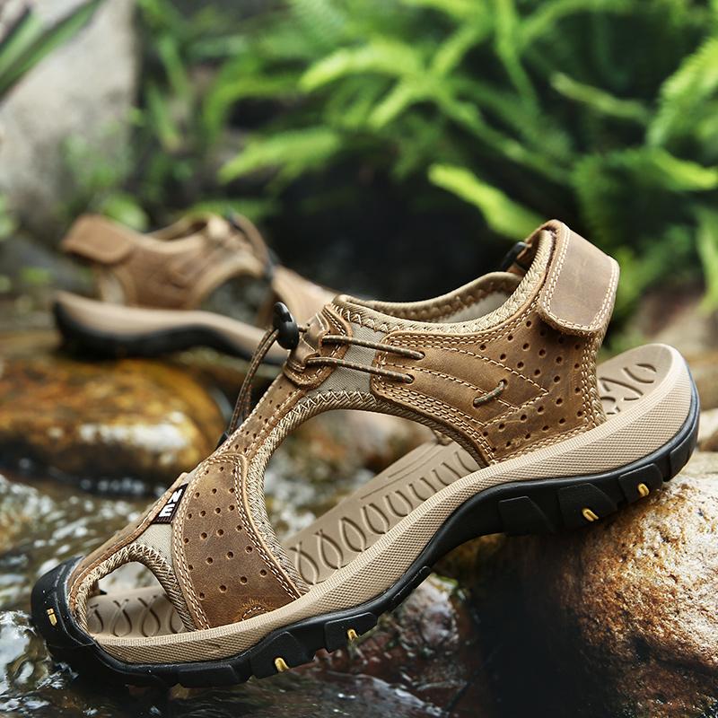 Sommer reine handgemachte Rindsleder Mesh atmungsaktive Sandalen lässige Hausschuhe Mode Hausschuhe bequem wasserdicht