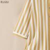 ZANZEA Women Casual Turn Down Collar 3/4 Sleeve Loose Stripe Blouse