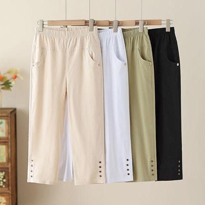 Women's High-Waist Elastic Capris: Lightweight, Straight-Leg Pants for Middle-Aged and Elderly, Plus-Size Summer Wear