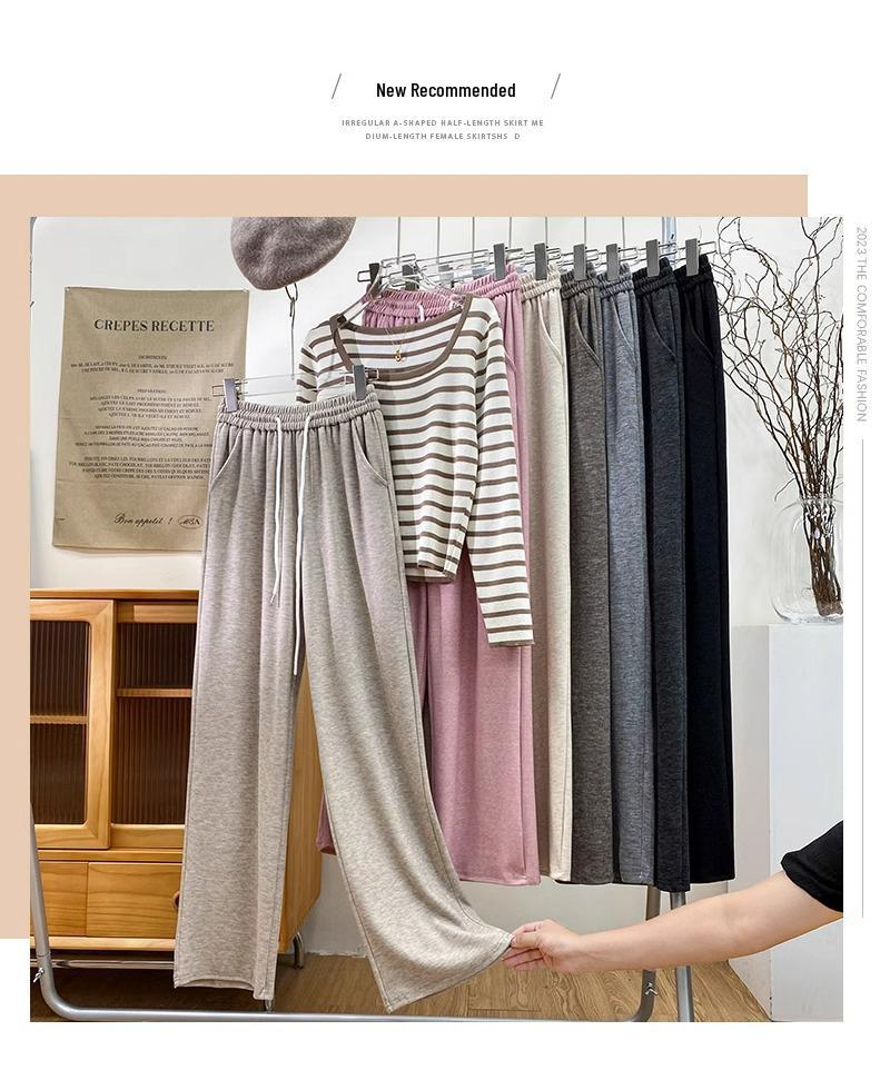 Women's High-Waisted Velvet Wide-Leg Pants - Petite Loose Fit, Floor-Length, Perfect for Spring and Autumn