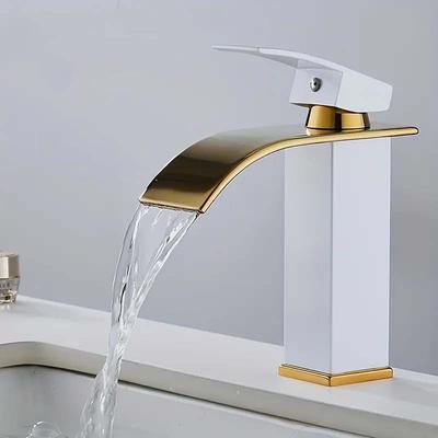 Nová luxusní černobílá zlatá vodopádová baterie horká a studená duální ovládání nerezová slitina povrchová úprava vhodná pro koupelnové umyvadlo