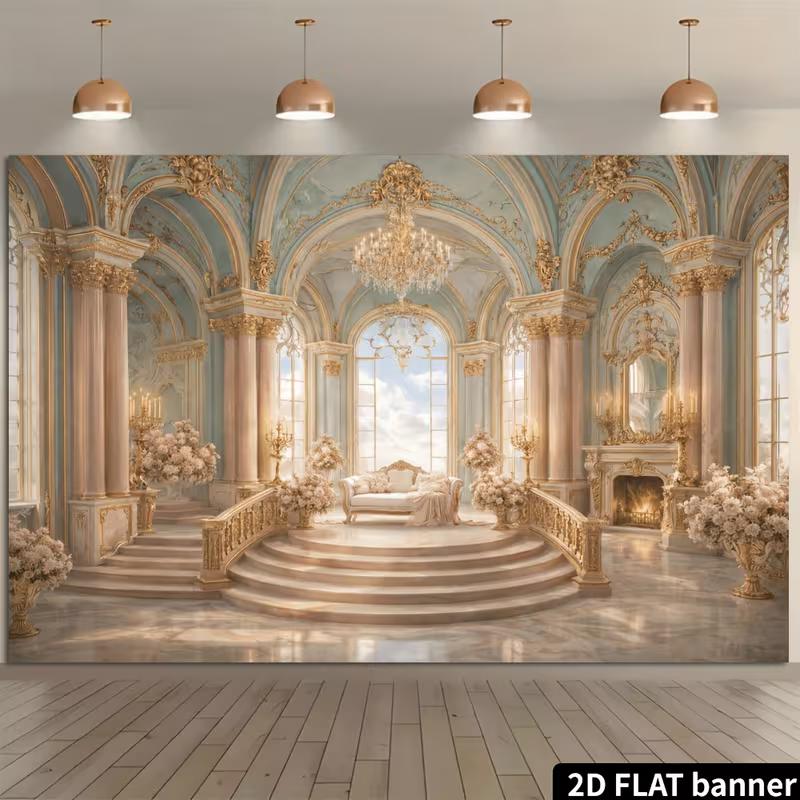 2D Luxury European Castle Ballroom Bridal Shower Photography Backdrop
