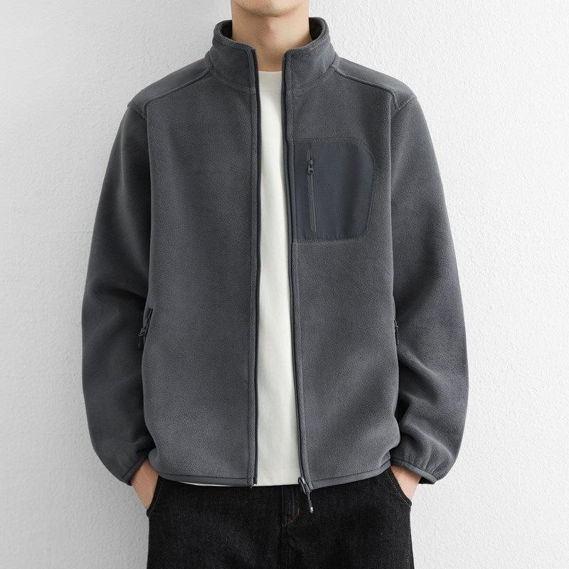 Fleece stand-up collar jacket men's season double-sided fleece thermal liner men's sports cardigan sweater on clothes