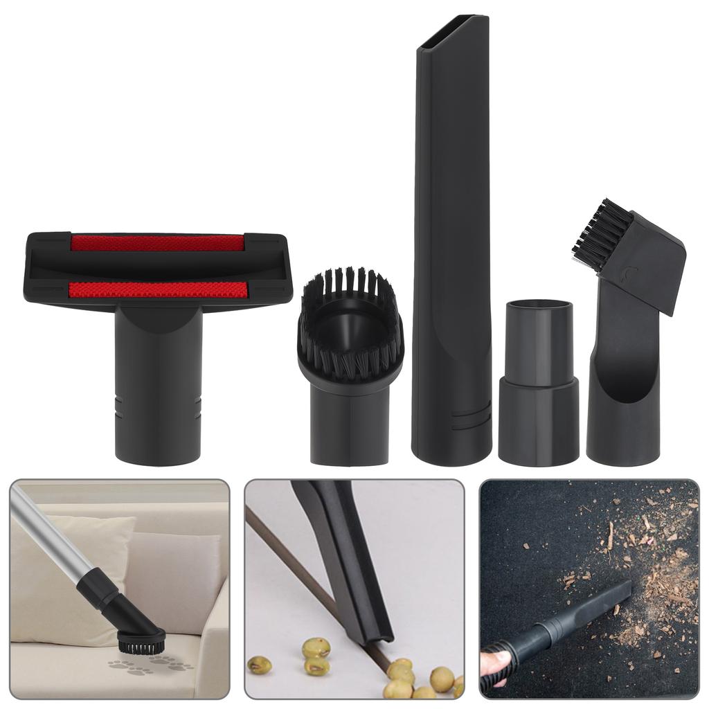 5pcs Reusable Vacuum Nozzle Set Heavy Duty T Shape Flat Round Brush 35mm Universal Fit Sofa Household Cleaning Kit