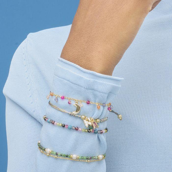 Bracelet - Luxenter - Stripe - finition or jaune 18 carats - Perles blanches - 16 cm + 3 cm d'extension