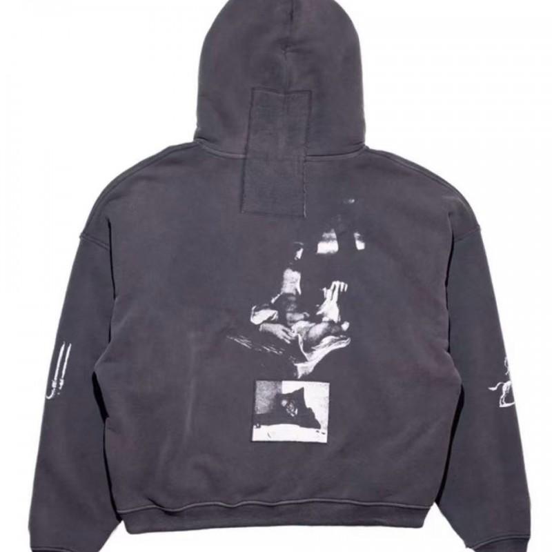 Unisex Oversized Hooded Sweatshirt With Vintage Washed Print Cotton Blend Fall Streetwear
