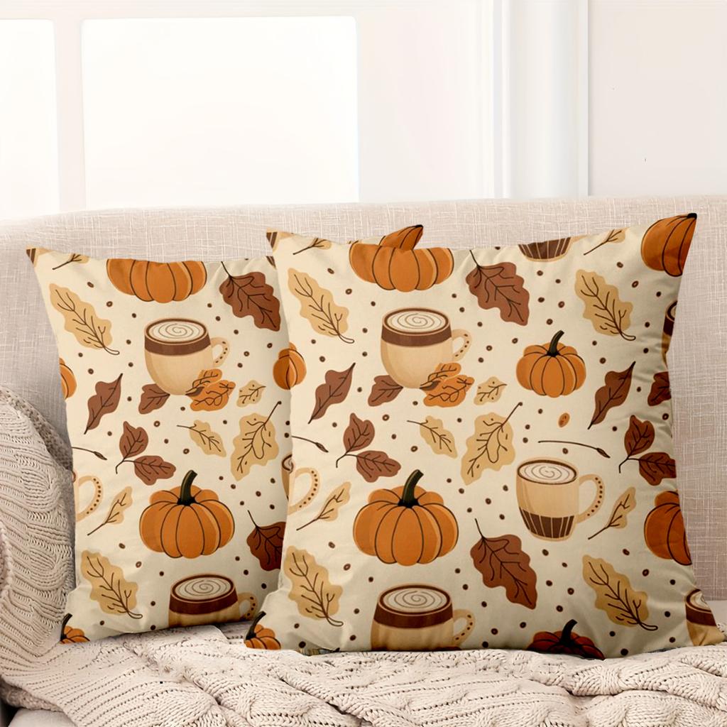 1 Pieces -2D flat printing Pumpkin Leaf Coffee Pattern Throw Pillows Polyester pillowcase sofa decorative cushion cover