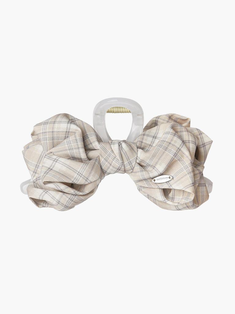 Mellotory Check Chiffon Ribbon Hair Clip (Light Beige)
