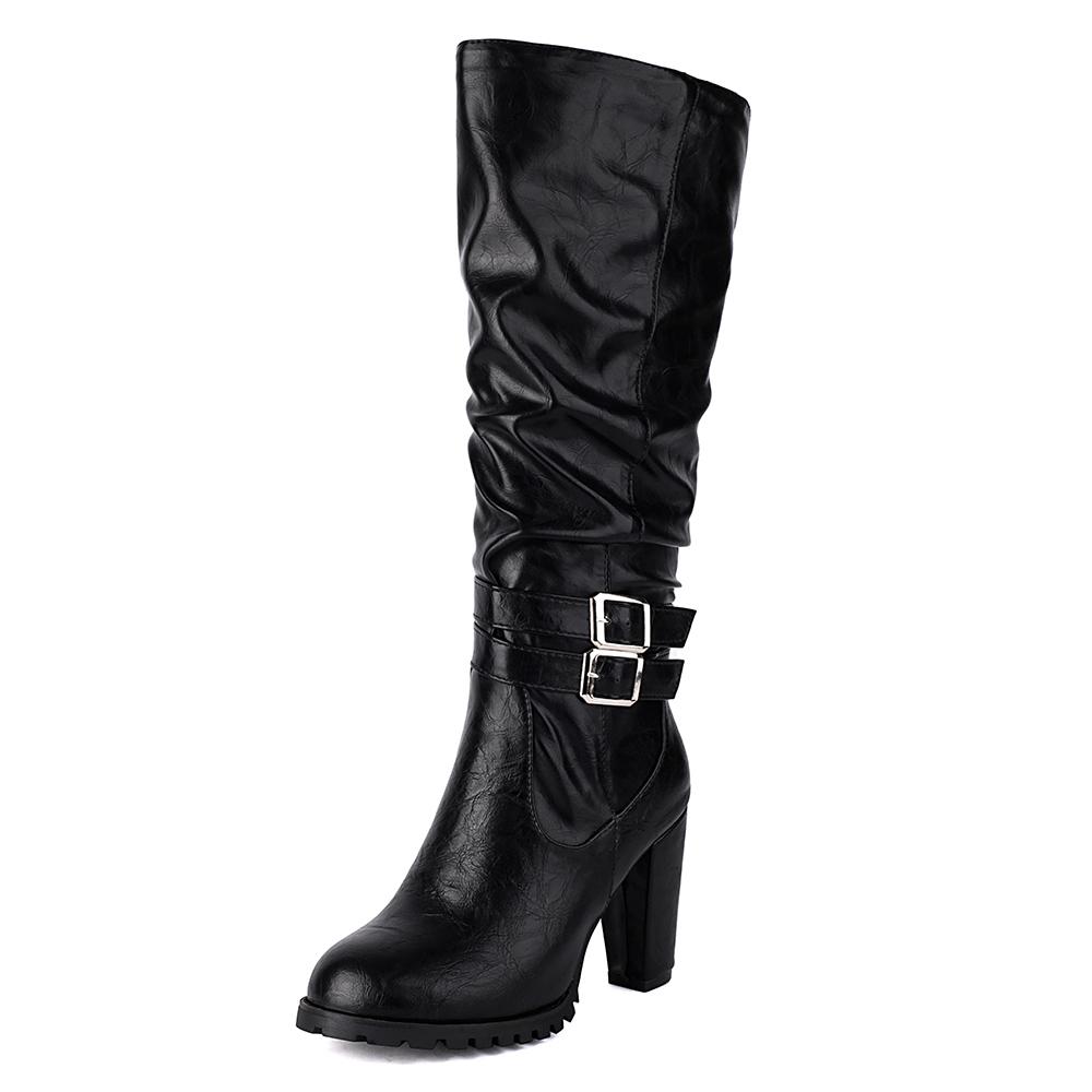 Fashion 2025 Women Boots Autumn and Winter New High Heels Knight Boots Fashion Retro Belt Buckle Knee High Boots Female Plus Size 43