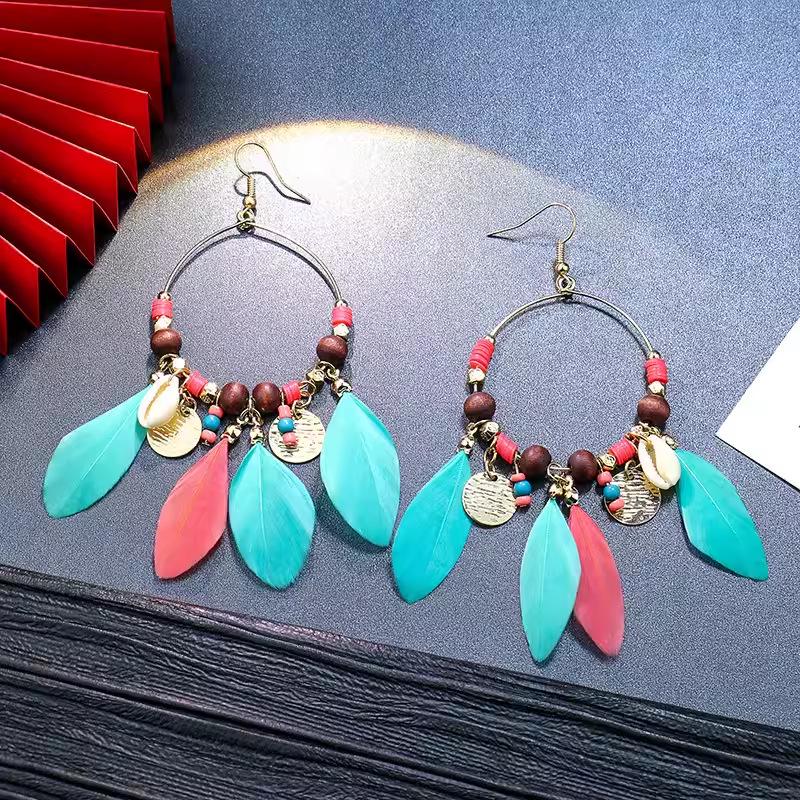 Bohemian Turquoise Owl Dream Catcher Tassel Earrings for Women