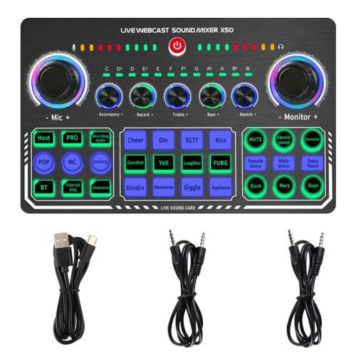 BONKYO X50 Karaoke Set for Home DJs, Includes Sound Card, Voice Changer for Male and Female Voices, Microphone Stand, and Audio Mixer, Ideal for Live