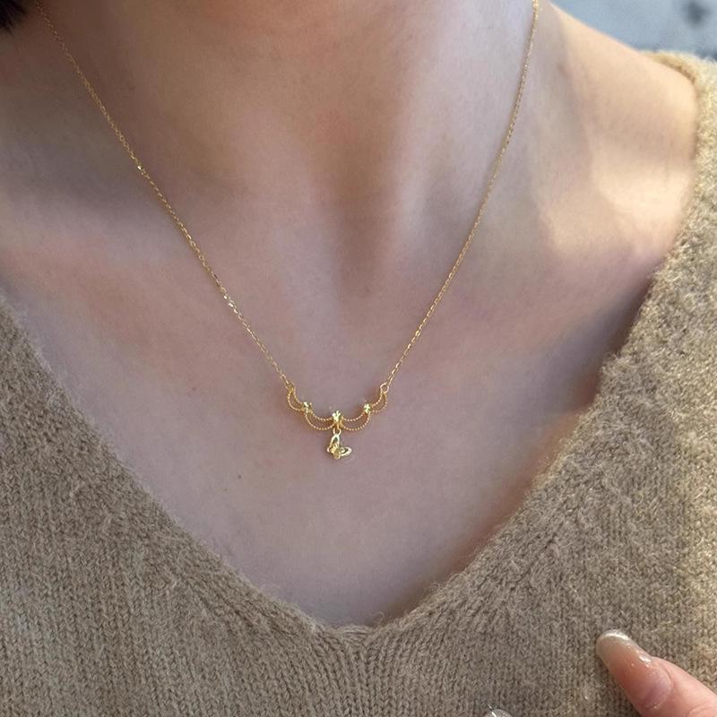 Misty Rain French Yellow Gold Hollow Silk Butterfly Necklace Exquisite Advanced Neck Chain Fashion Temperament Factory Direct Sales