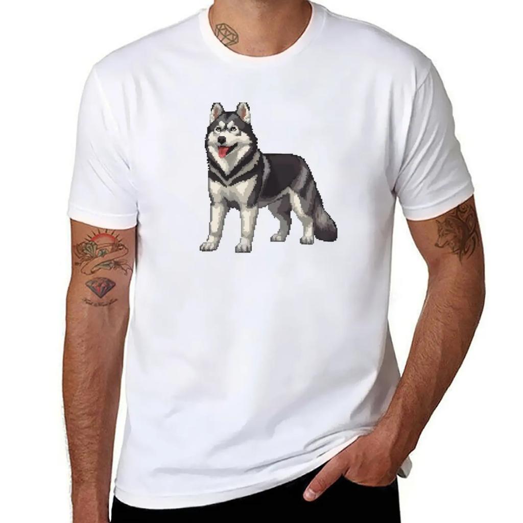 Pixel Siberian Husky TShirt aesthetic clothes Short sleeve tee Blouse Mens clothing